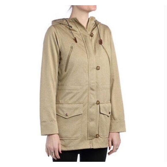 Burton Dryride Hooded Snowboard Jacket LARGE Snow Winter Beige Long Pockets Hood - Picture 1 of 14